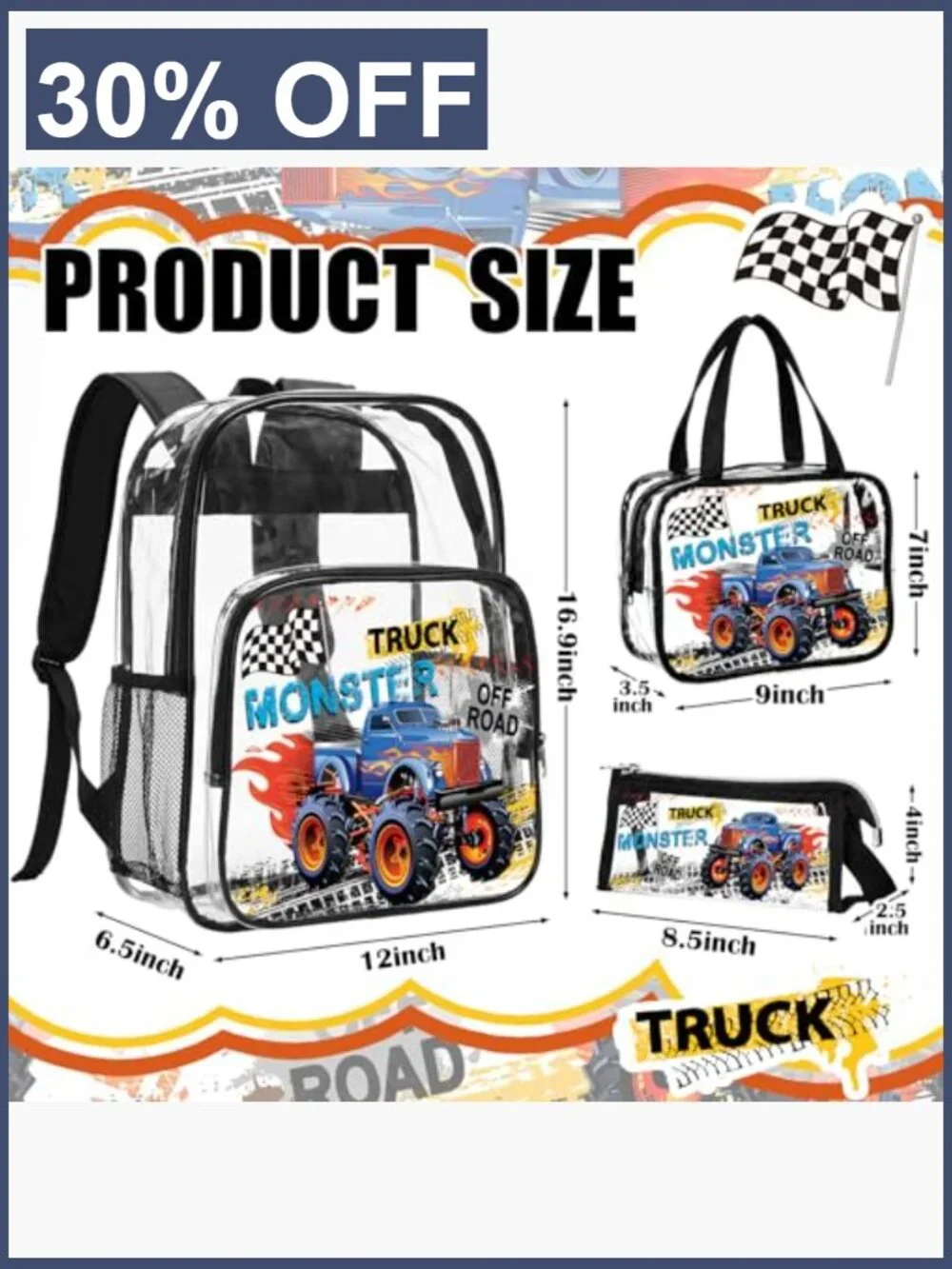 Heavy Duty Clear Backpack Set with Lunch Bag & Pencil Pouch